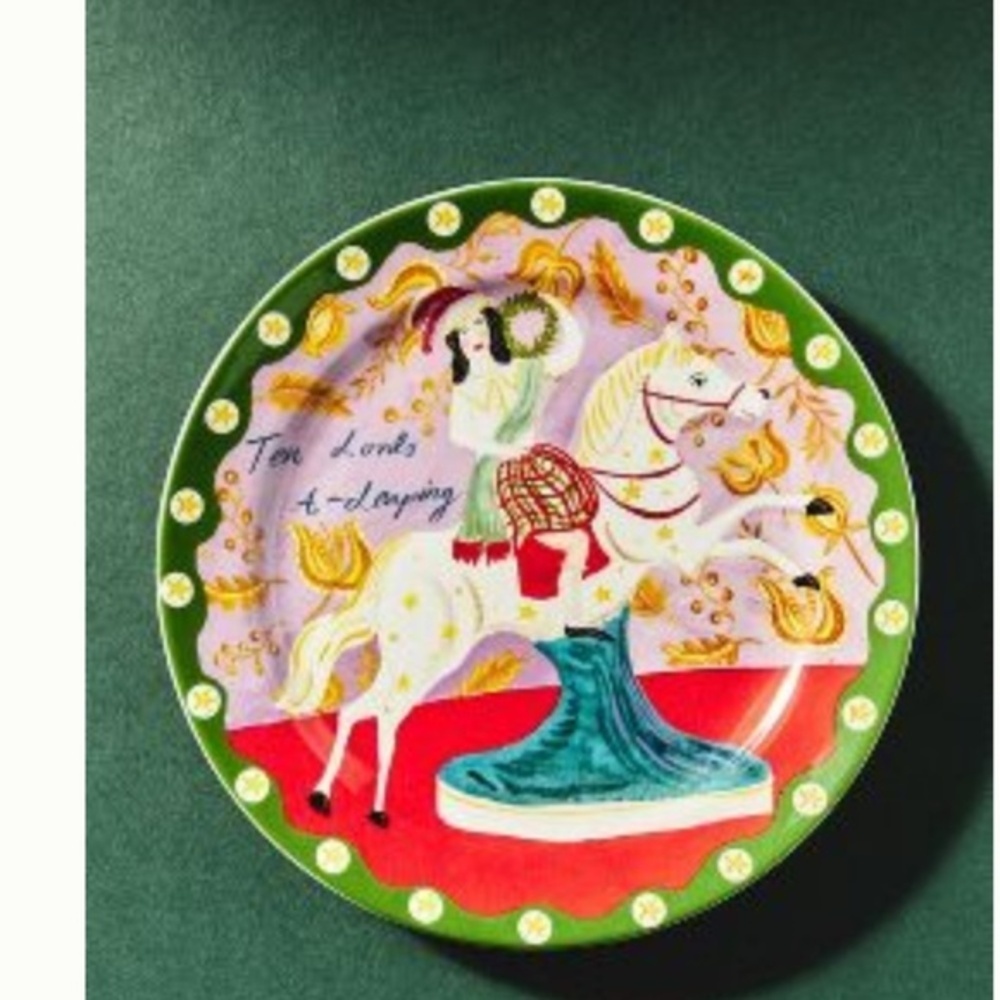 Anthropologie Emily Maude 12 Days Christmas  Lords Leaping  Dessert Plate